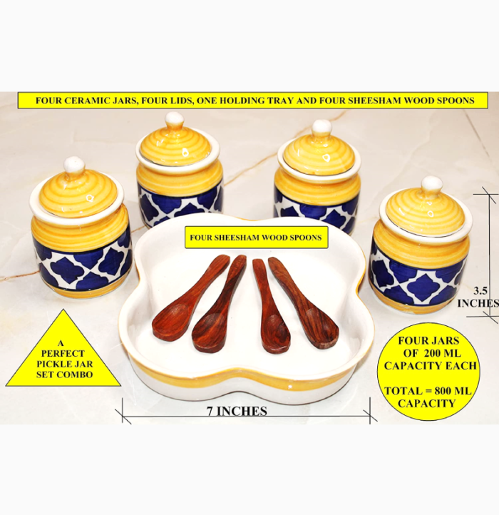 Berrycrave - 4 Yellow blue chi ceramic jar set - dimensions