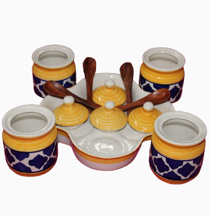 Berrycrave - 4 Yellow blue chi ceramic jar set - display